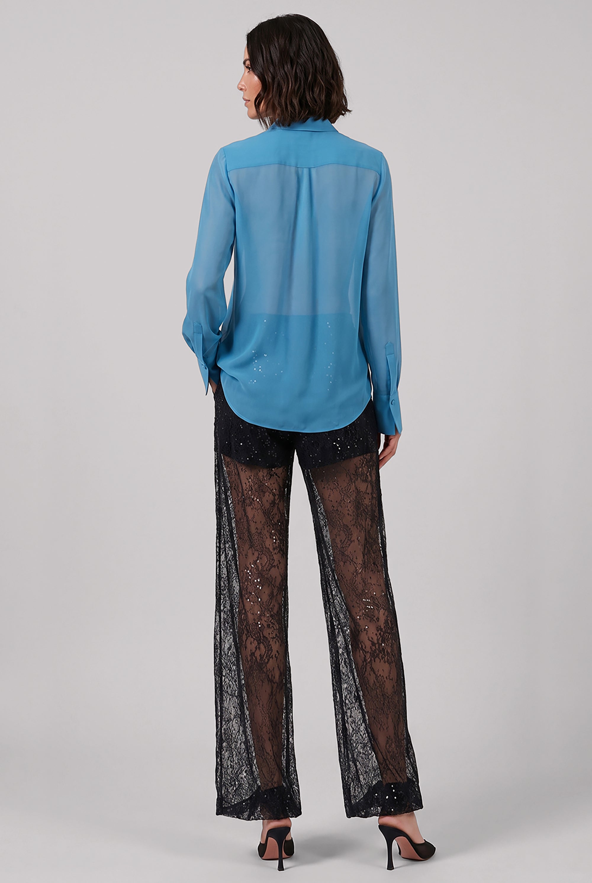 NINA RICCI RTW Sequin Sheer Wide Leg Pant | Black