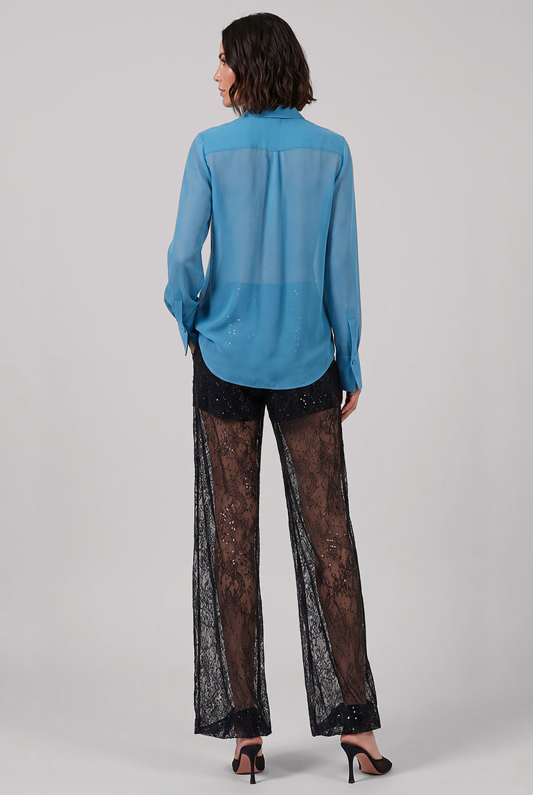 NINA RICCI RTW Sequin Sheer Wide Leg Pant | Black