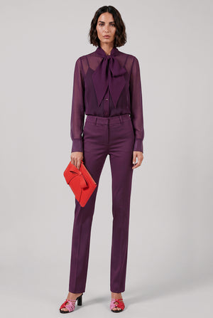 Lavallière Tie Neck Sheer Shirt | Purple