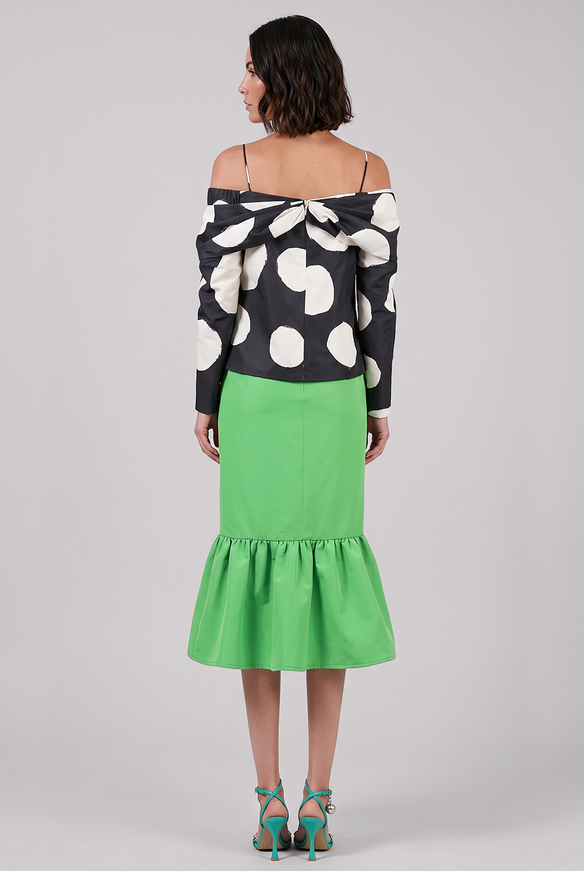 NINA RICCI RTW Midi Taffeta Peplum Skirt | Green