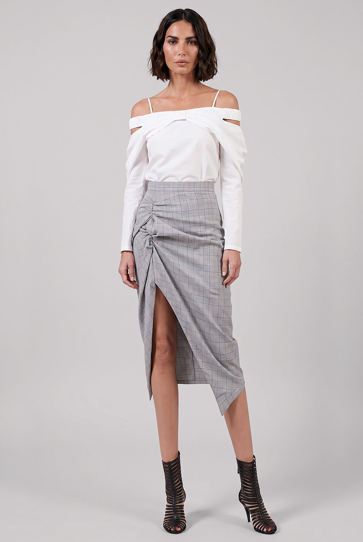 VIVIENNE WESTWOOD RTW Side Panther Prince Of Wales Check Print Skirt | Grey