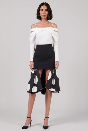 Peplum Polka Dot Midi Skirt With Cut Out Detail | Black/White