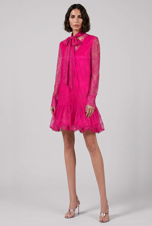 V-Neck Ruffle Lace Dress | Fuschia