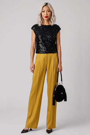 Wide Leg Pleat Pant | Gold
