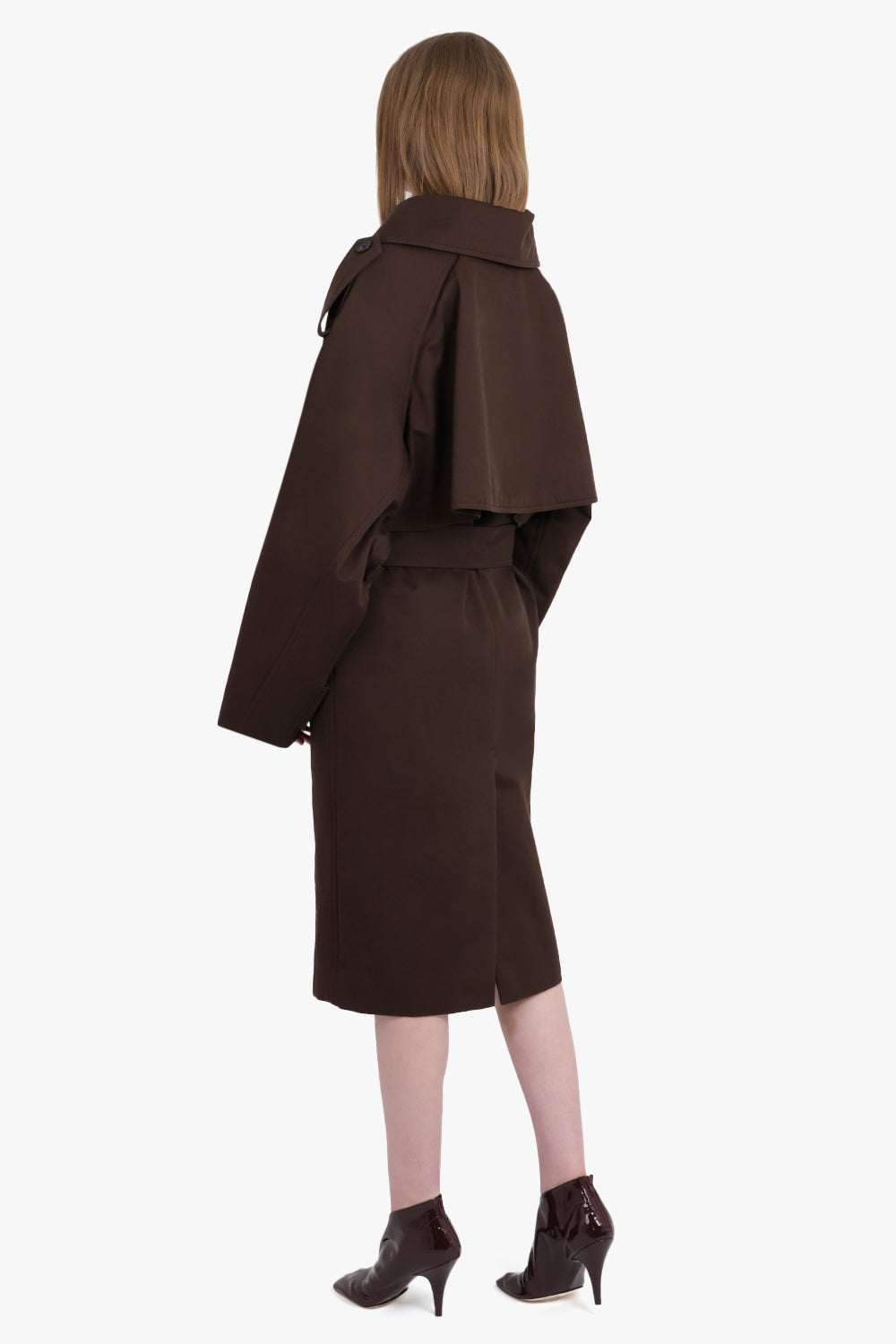 PHOEBE PHILO RTW Padded Trench Coat Exaggerated Collar | Dark Brown