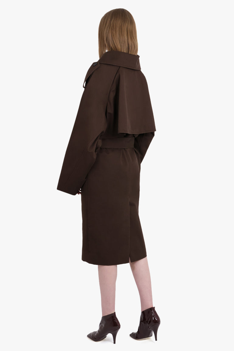 PHOEBE PHILO RTW Padded Trench Coat Exaggerated Collar | Dark Brown