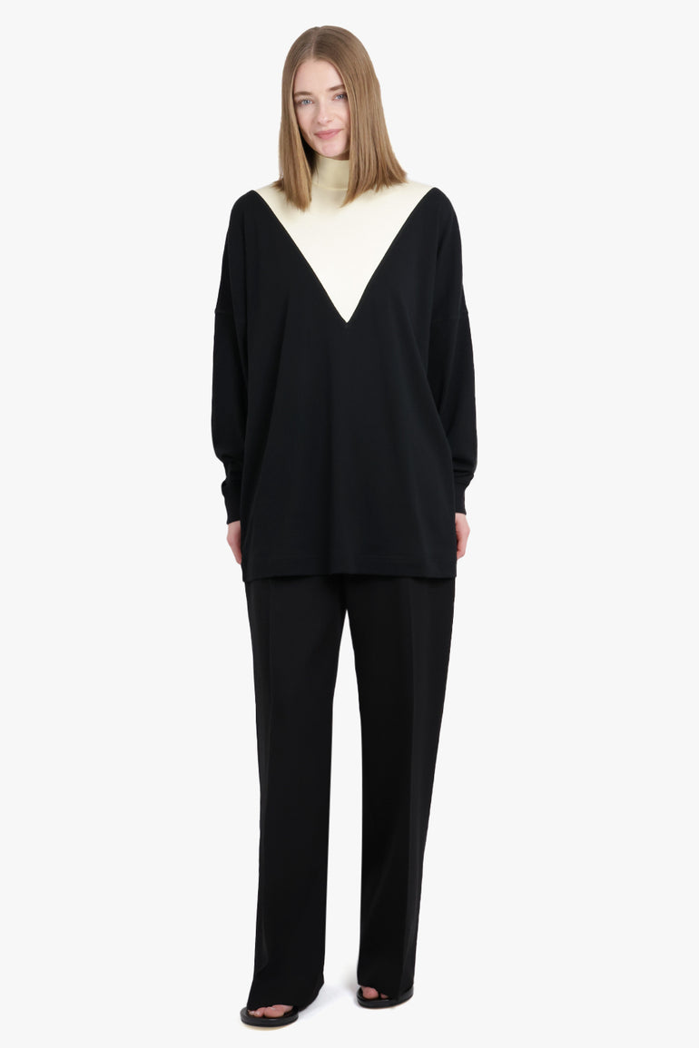 PHOEBE PHILO RTW Slinky V Detail L/S Top | Black/Cream