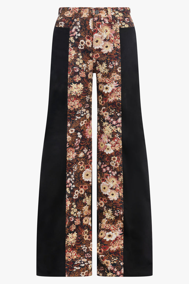 PHOEBE PHILO RTW Tapestry Floral Print Panelled Low Rise Denim Pant | Vibrant Multi