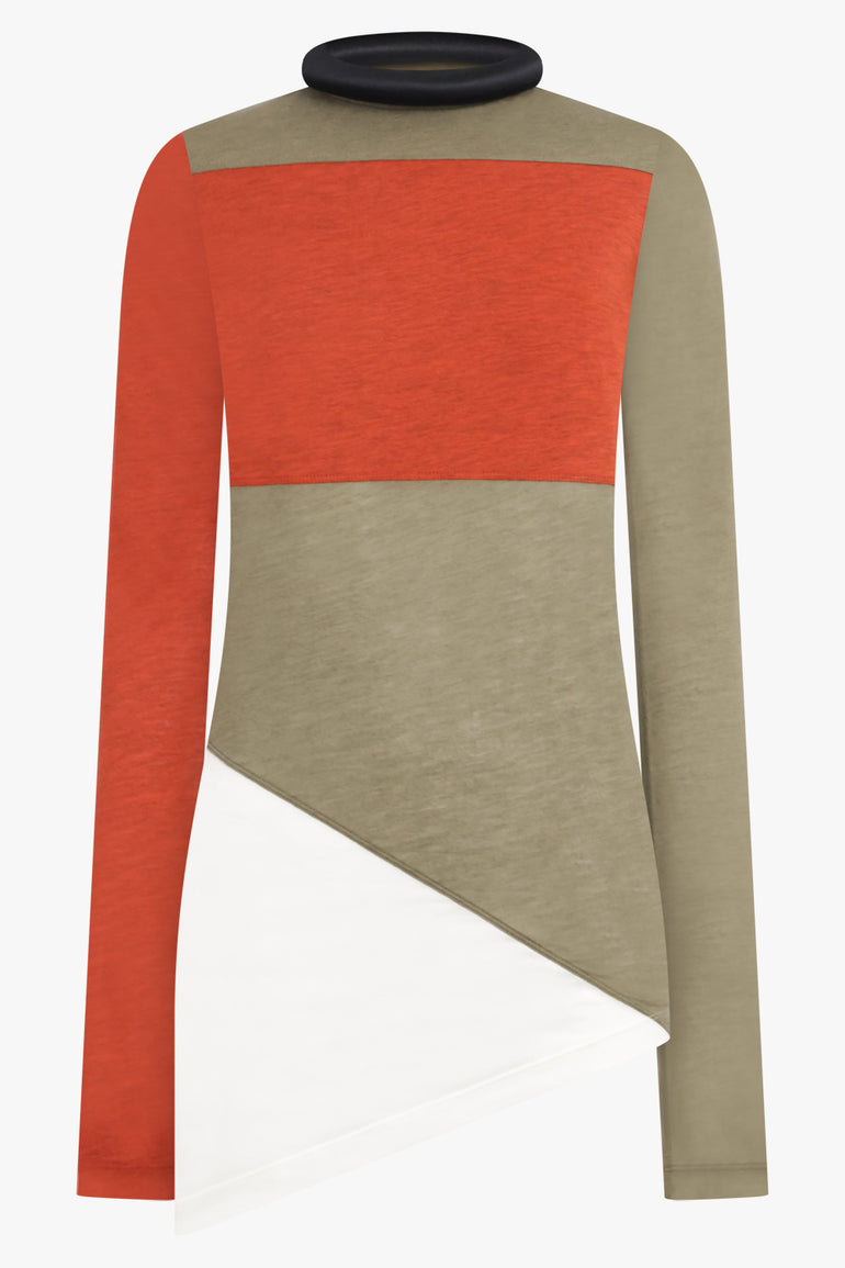 PHOEBE PHILO RTW Tubular Block Colour Print Panel L/S Top | Red/Multi