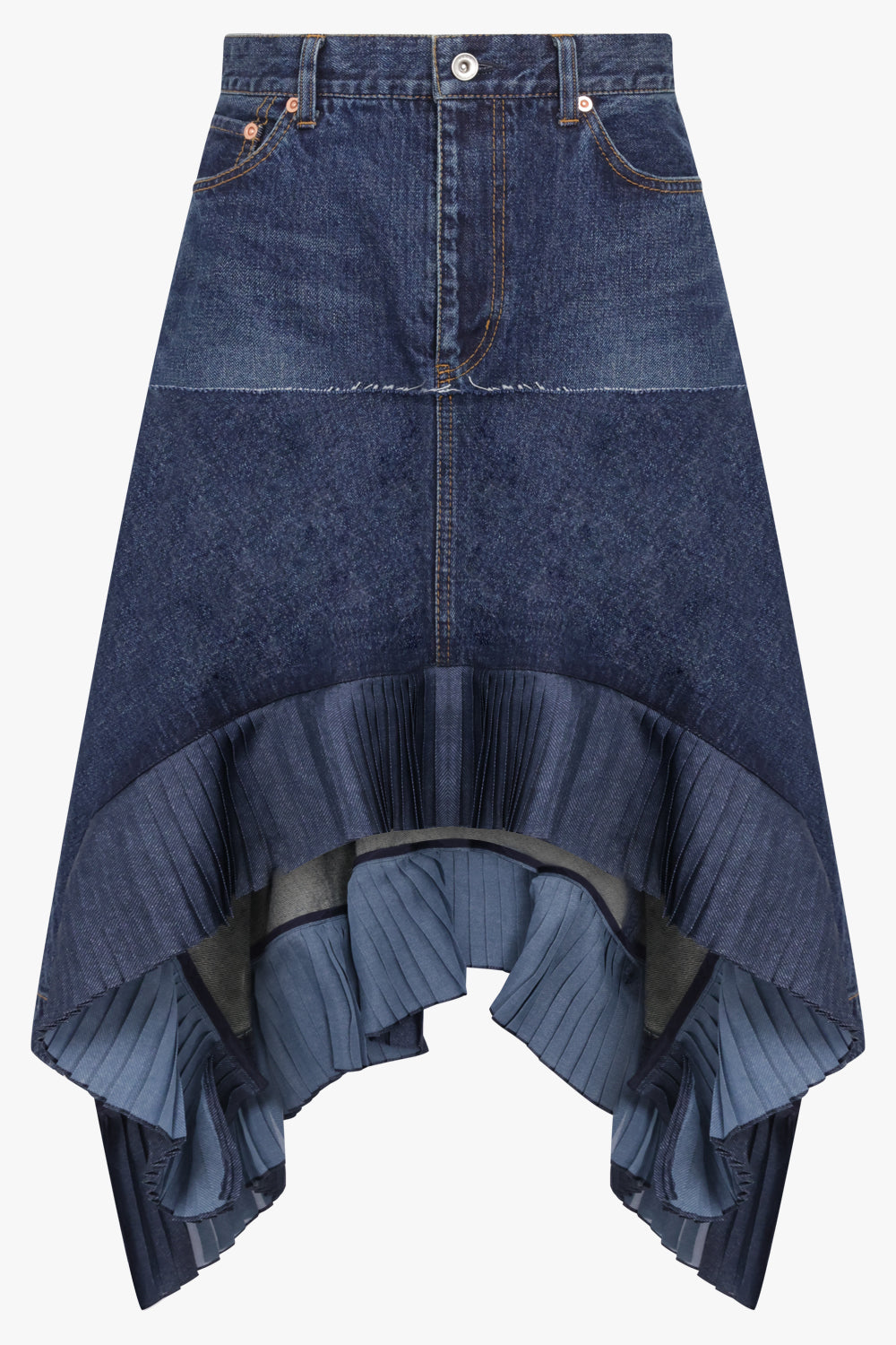 SACAI RTW Asymmetric Denim Skirt with Pleated Hem | Blue