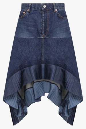 SACAI RTW Asymmetric Denim Skirt with Pleated Hem | Blue