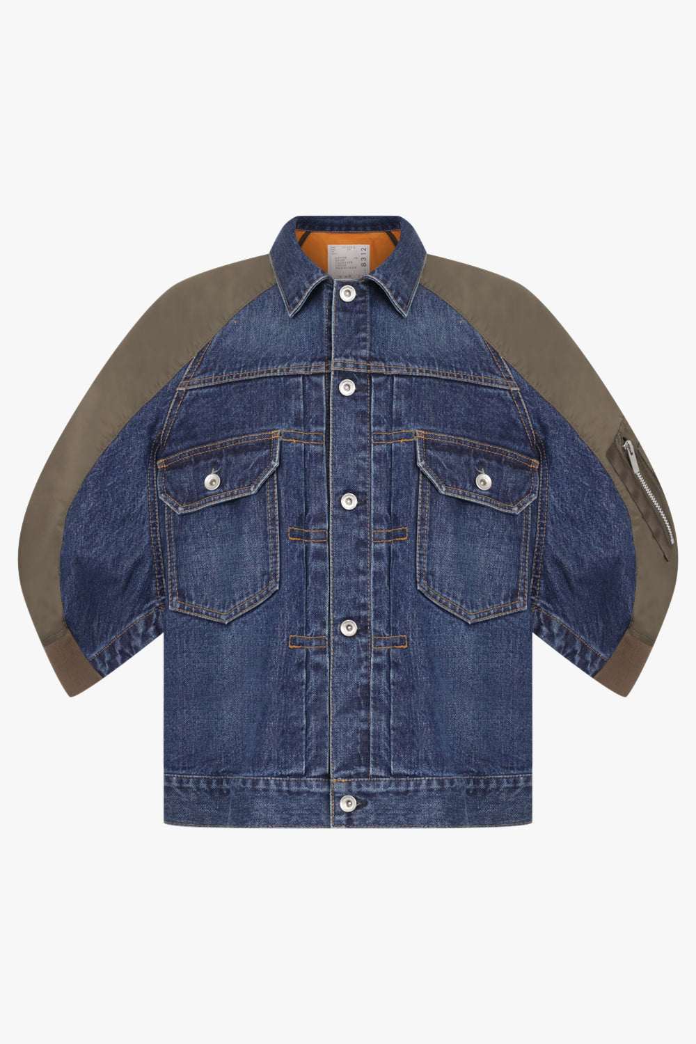 SACAI RTW Contrast Denim Jacket With 3/4 Sleeves | Blue/Khaki