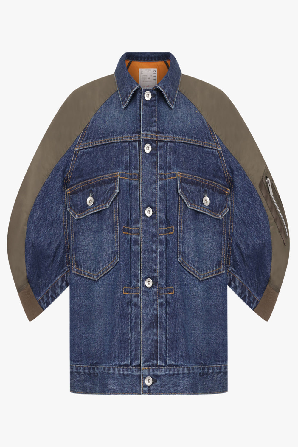 SACAI RTW Contrast Denim Jacket With 3/4 Sleeves | Blue/Khaki
