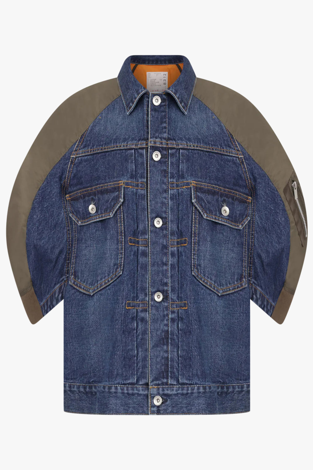 SACAI RTW Contrast Denim Jacket With 3/4 Sleeves | Blue/Khaki