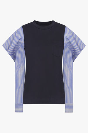SACAI RTW L/S Stripe Top With Cowl Sleeve | Navy/Blue