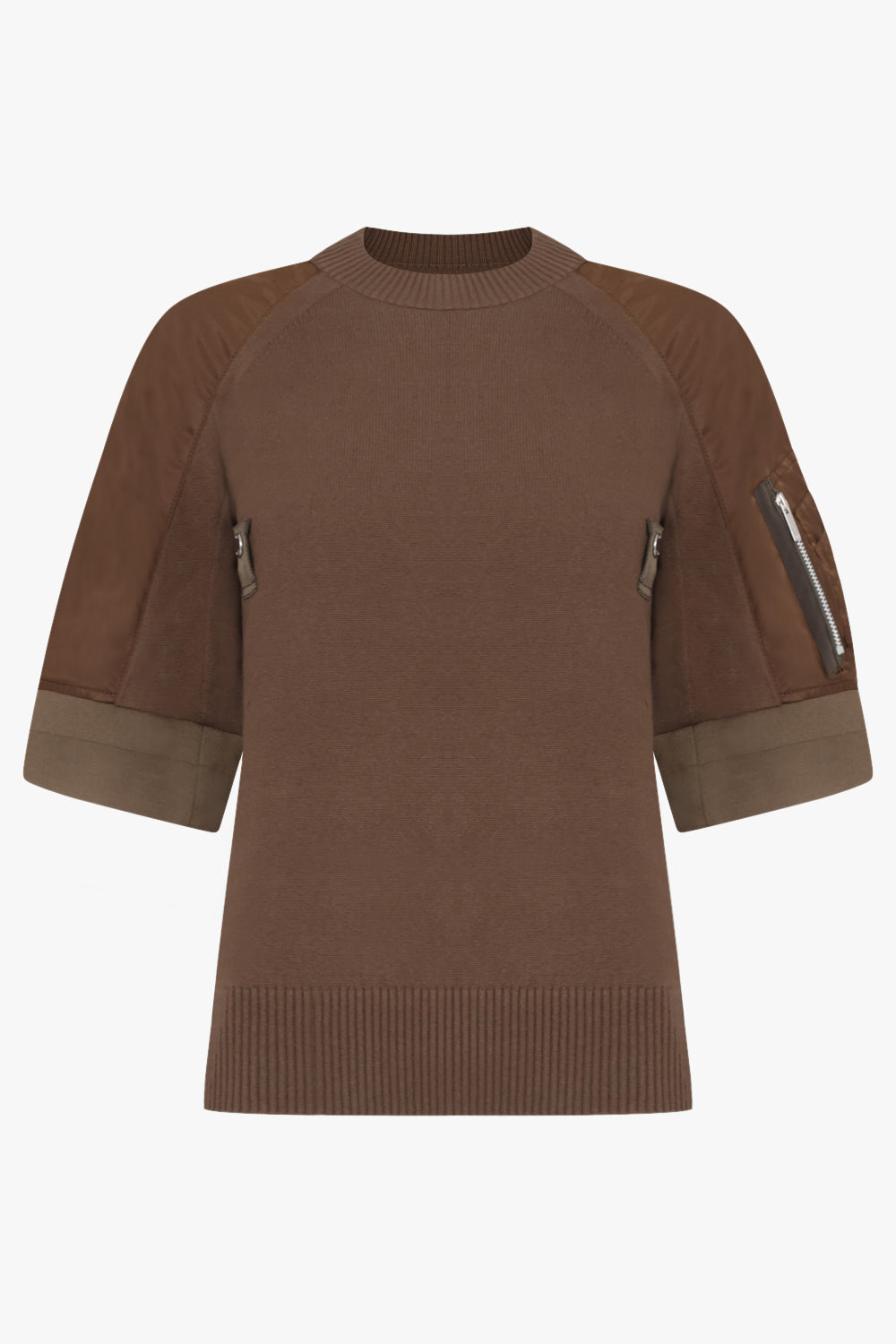 SACAI RTW S/S Contrast Sleeve Top | Brown