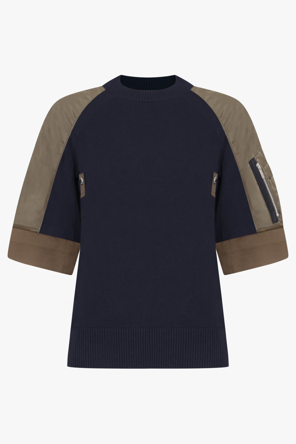 SACAI RTW S/S Contrast Sleeve Top | Navy/Khaki