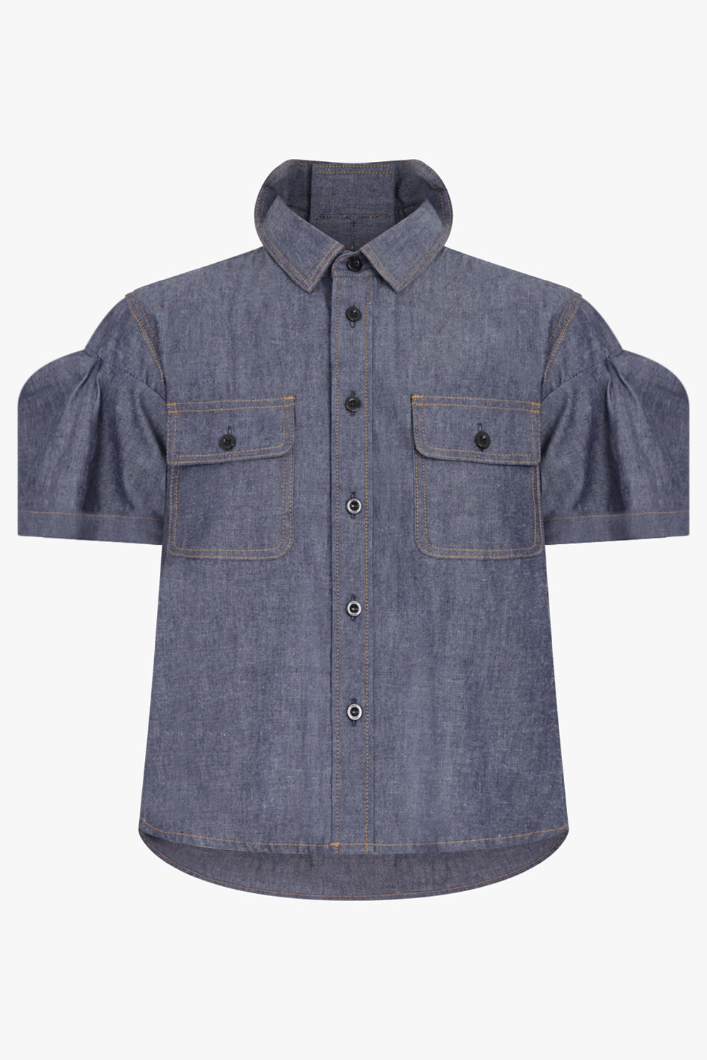 SACAI RTW S/S Denim Shirt With Puff Sleeves | Blue