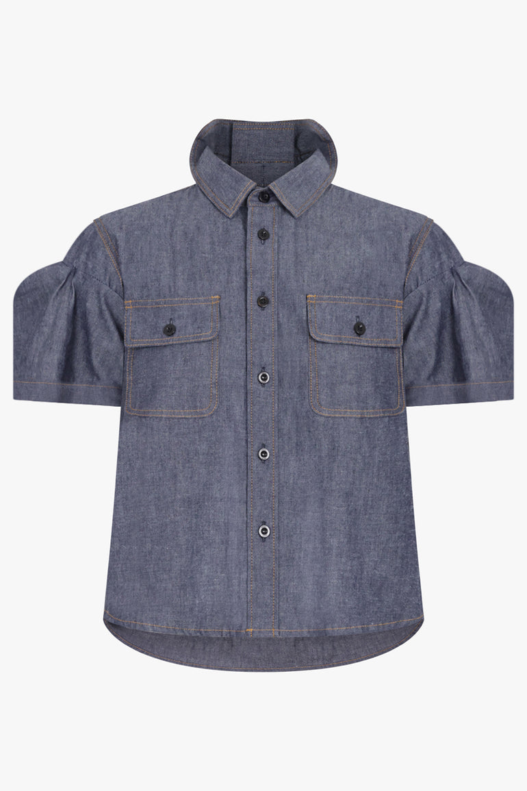 SACAI RTW S/S Denim Shirt With Puff Sleeves | Blue