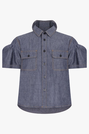 SACAI RTW S/S Denim Shirt With Puff Sleeves | Blue