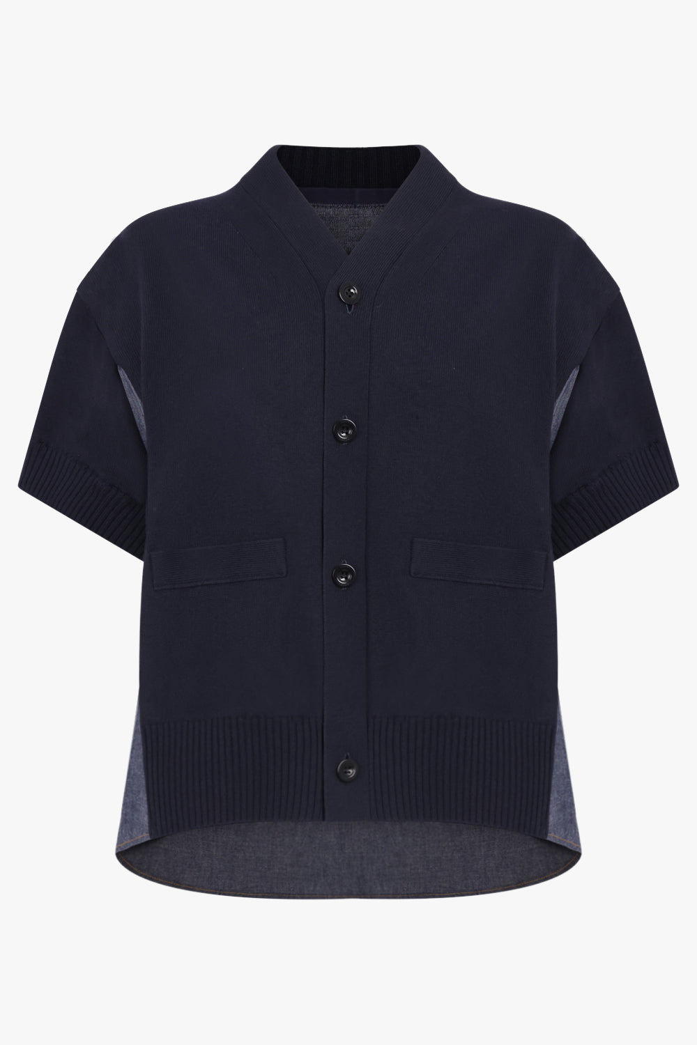 SACAI RTW S/S Denim X Knit Cardigan | Navy/Blue