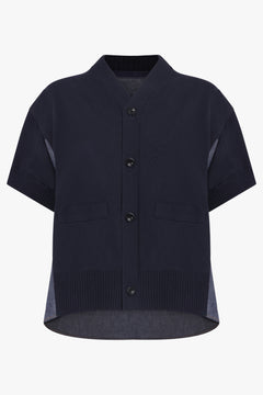 SACAI RTW S/S Denim X Knit Cardigan | Navy/Blue