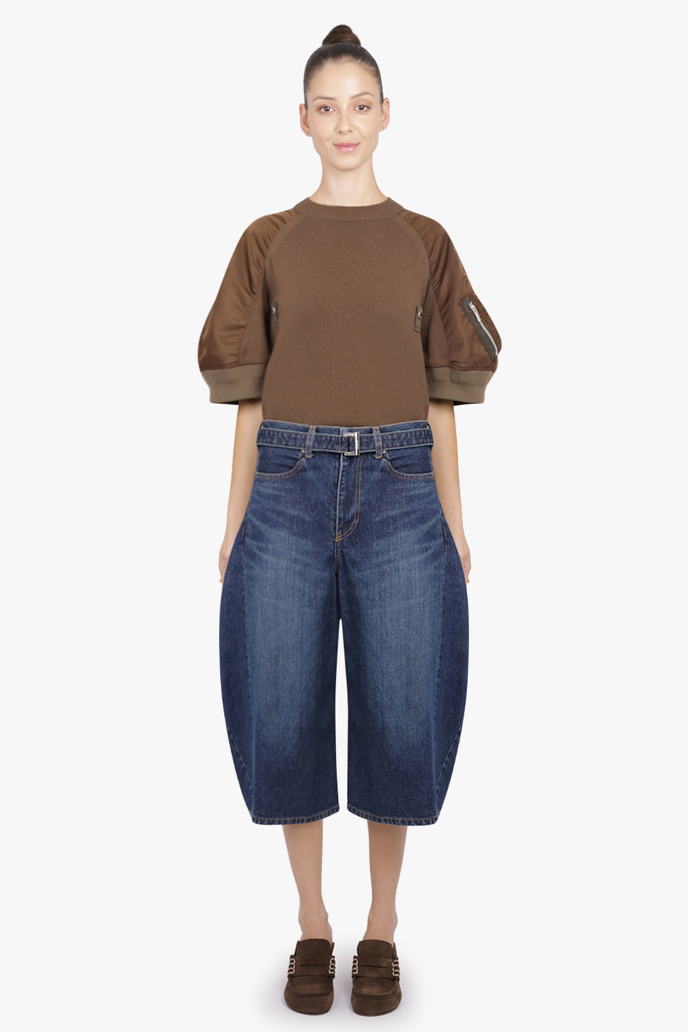 SACAI RTW S/S Contrast Sleeve Top | Brown