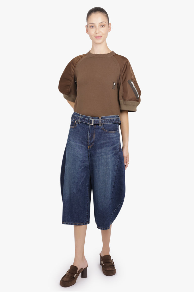 SACAI RTW S/S Contrast Sleeve Top | Brown