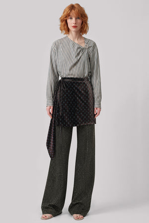 Pritty Square Print Pant With Tie Mini Skirt | Khaki