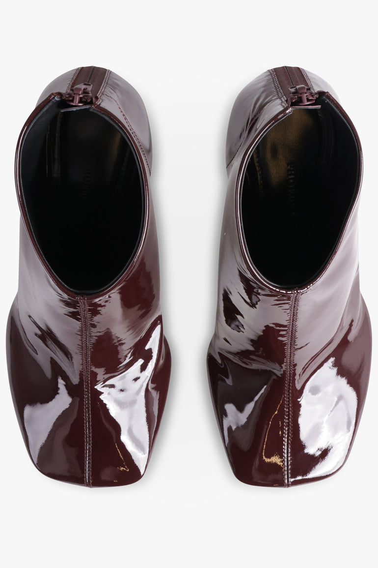 PHOEBE PHILO SHOES Soft Square Patent 90mm Ankle Boot | Bordeaux