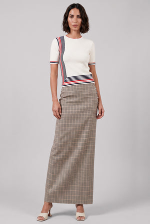 Boucle Stripe Detail S/S Knit Top | Cream/Navy/Red