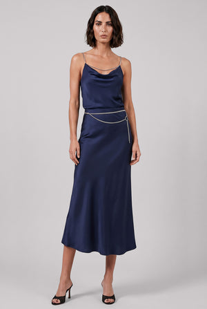 Chain Detail Maxi Skirt | Deep Navy