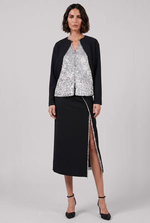 Contrast Sequin Panel L/S Top | Black/Silver