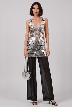 Iconic Triangle Open Back S/Less Mini Dress | Mirror Silver