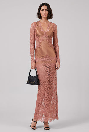 Lace X Stretch Panel Maxi Dress | New Caramel
