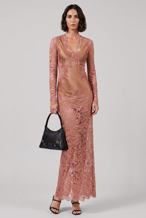 Lace X Stretch Panel Maxi Dress | New Caramel