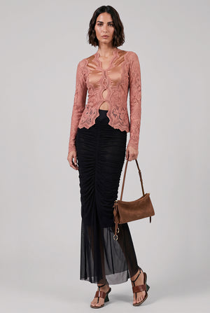 Lace X Stretch Panel Top | New Caramel