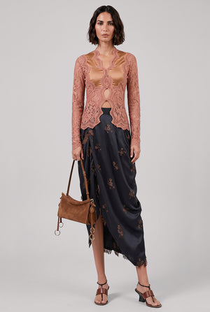 Lace X Stretch Panel Top | New Caramel