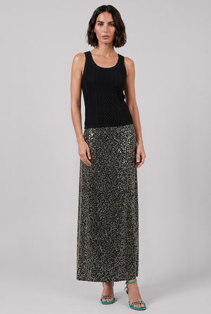 Sequin Flow Midi Skirt | Silver