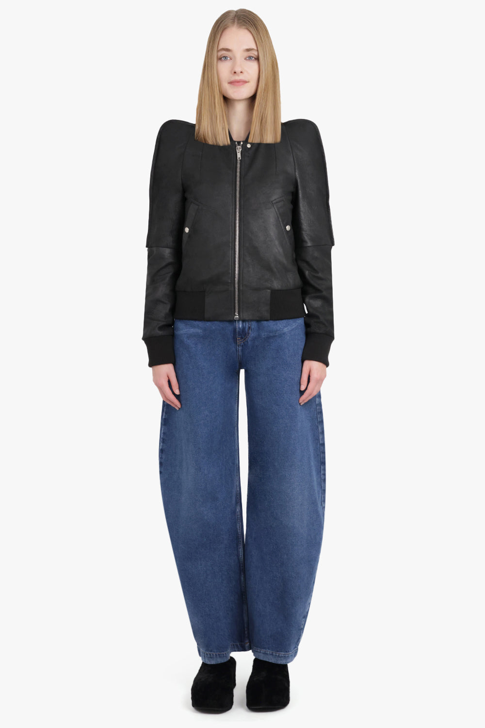 RICK OWENS RTW Metro Flight Leather Bomber Jacket | Black