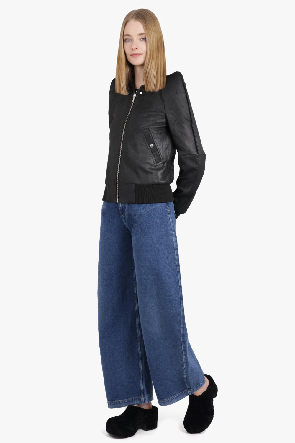 RICK OWENS RTW Metro Flight Leather Bomber Jacket | Black