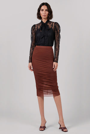 Shrimp Ruched Midi Skirt | Henna