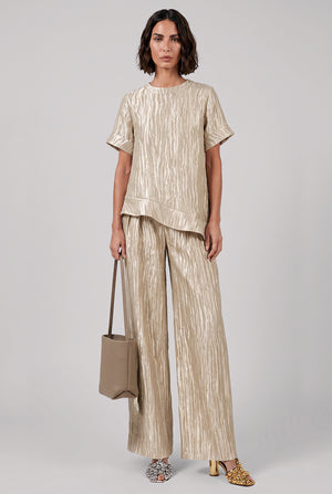 Wide Leg Pleat Pant | Metallic Silver