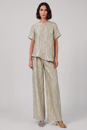 Wide Leg Pleat Pant | Metallic Silver