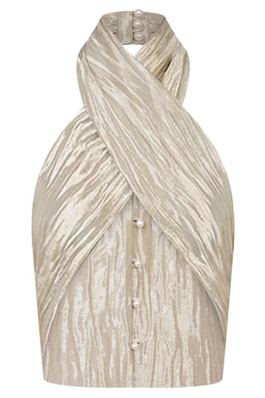 Twisted Halter Top | Metallic Silver