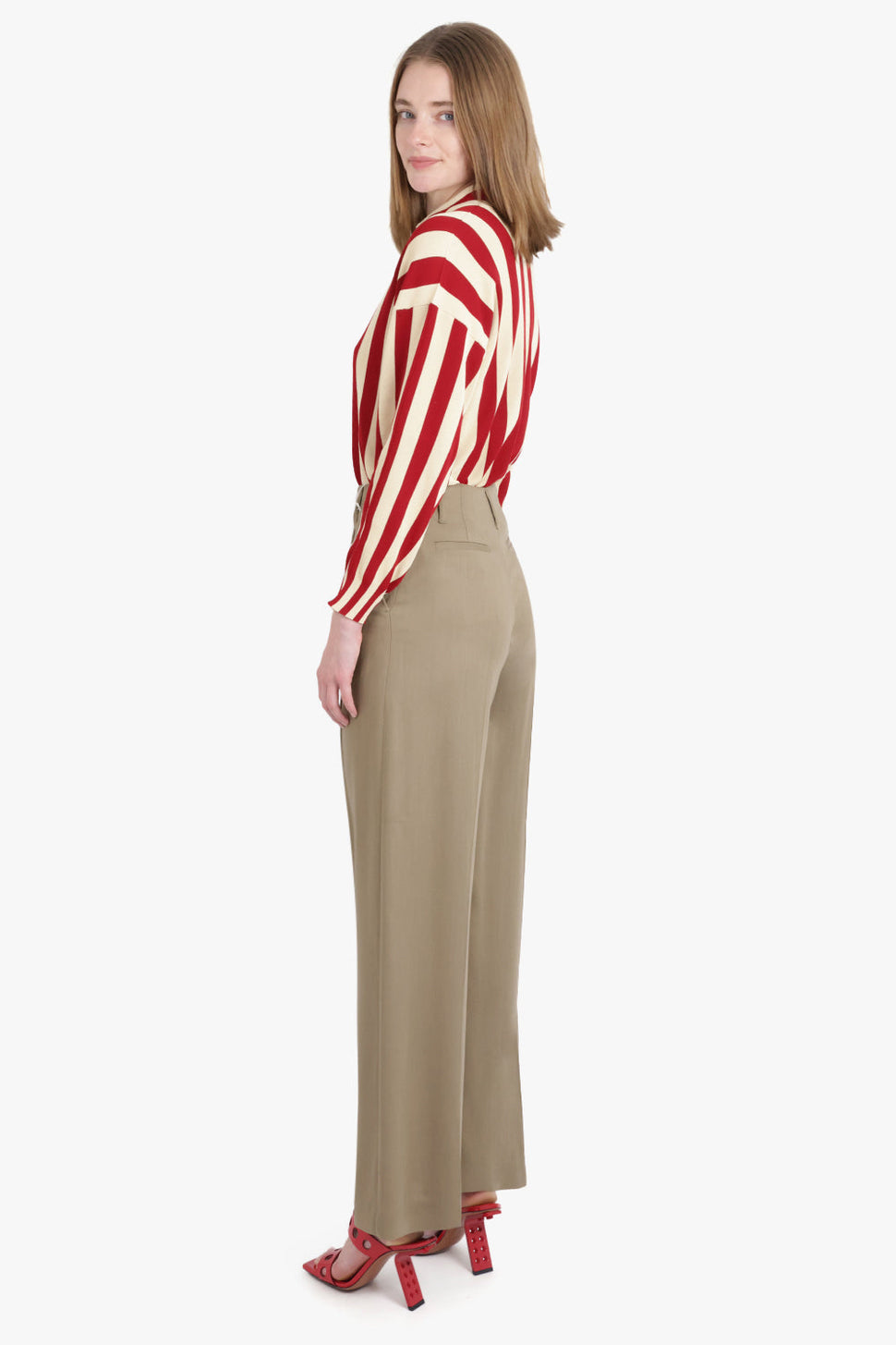 Red and Beige Striped Hand Block Printed Cotton Over-Sized Long Shirt