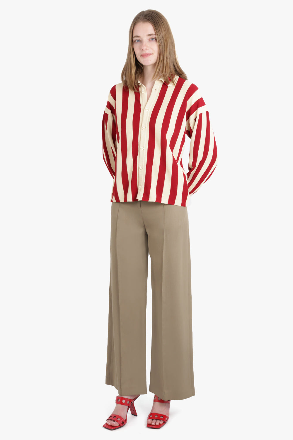 CFCL RTW Cascades Stripe L/S Oversized Shirt | Red/Beige