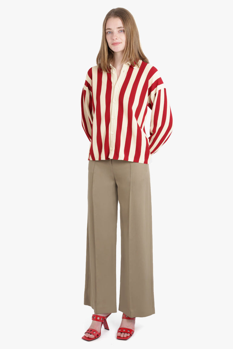 CFCL RTW Cascades Stripe L/S Oversized Shirt | Red/Beige