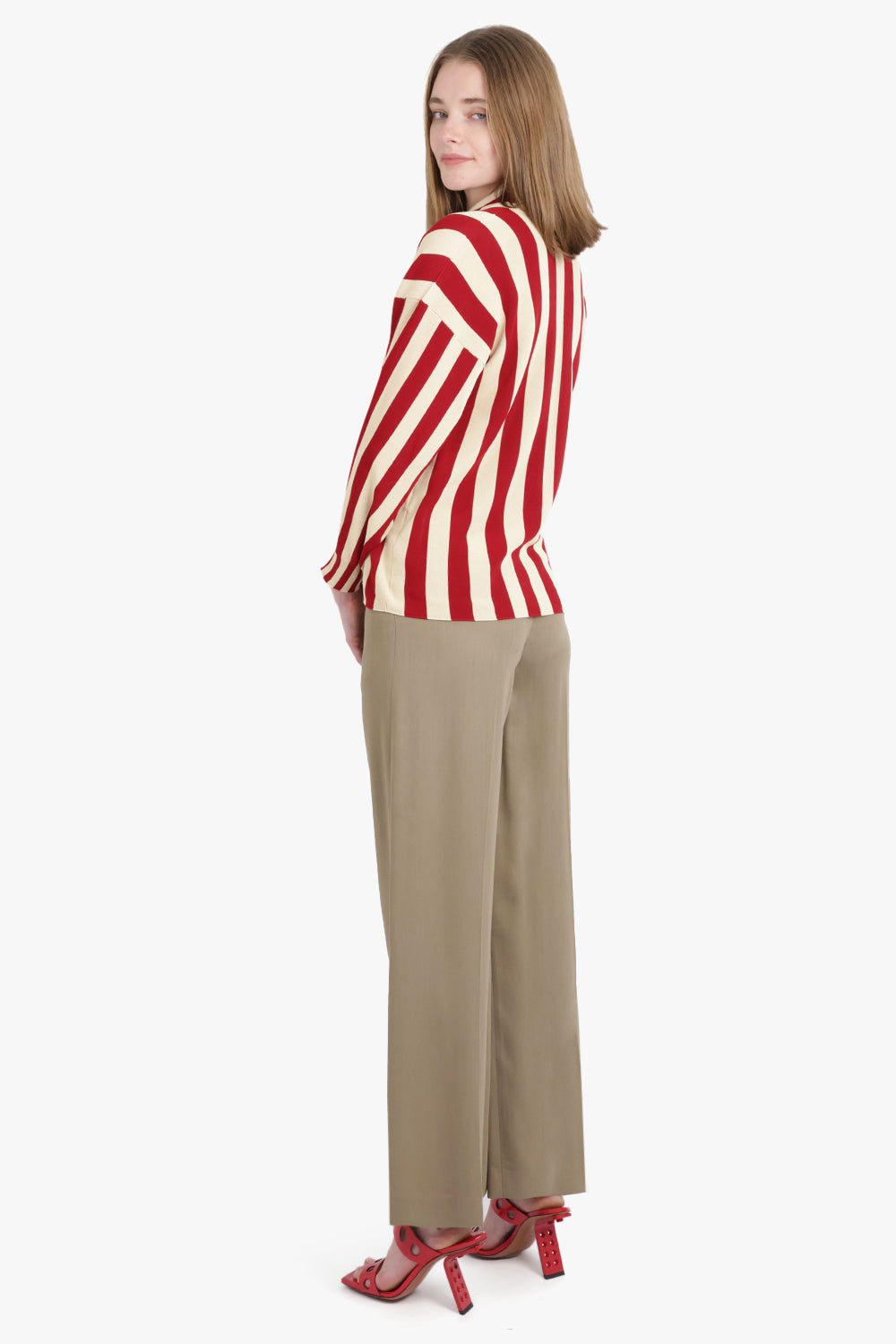 CFCL RTW Cascades Stripe L/S Oversized Shirt | Red/Beige