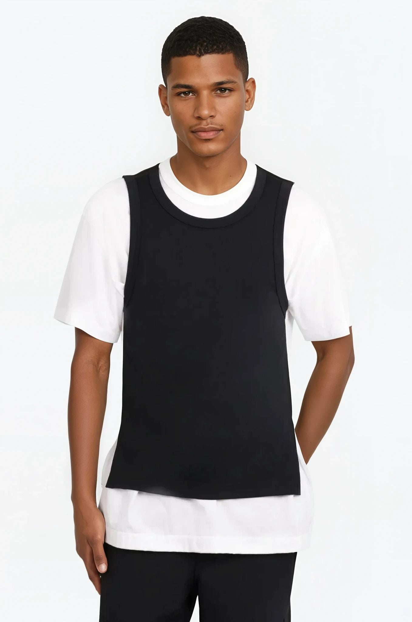Two Layer Contrast S/S T-Shirt | Black/White – Parlour X